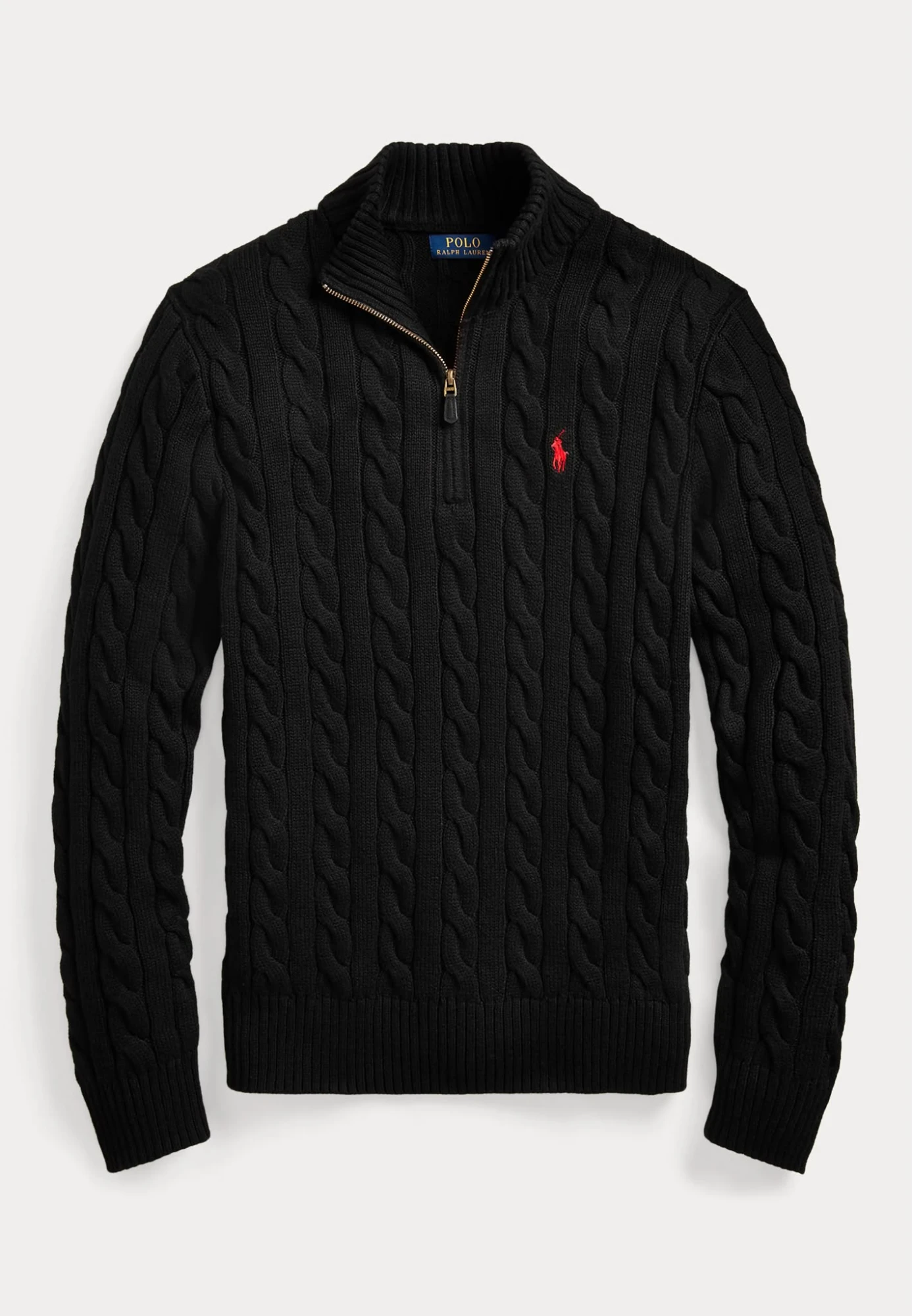 Polo Cable-Knit Quarter-Zip Sweater – Black