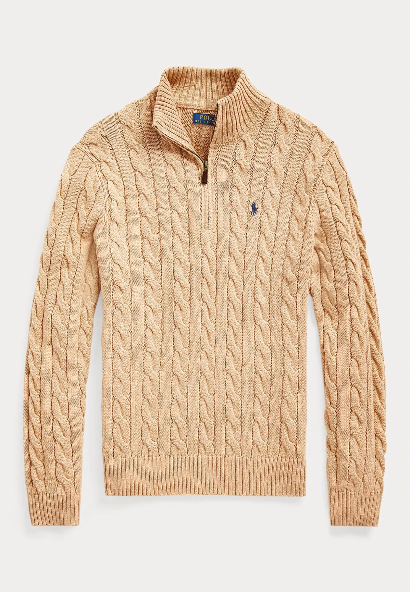 Polo Cable-Knit Quarter-Zip Sweater – Camel