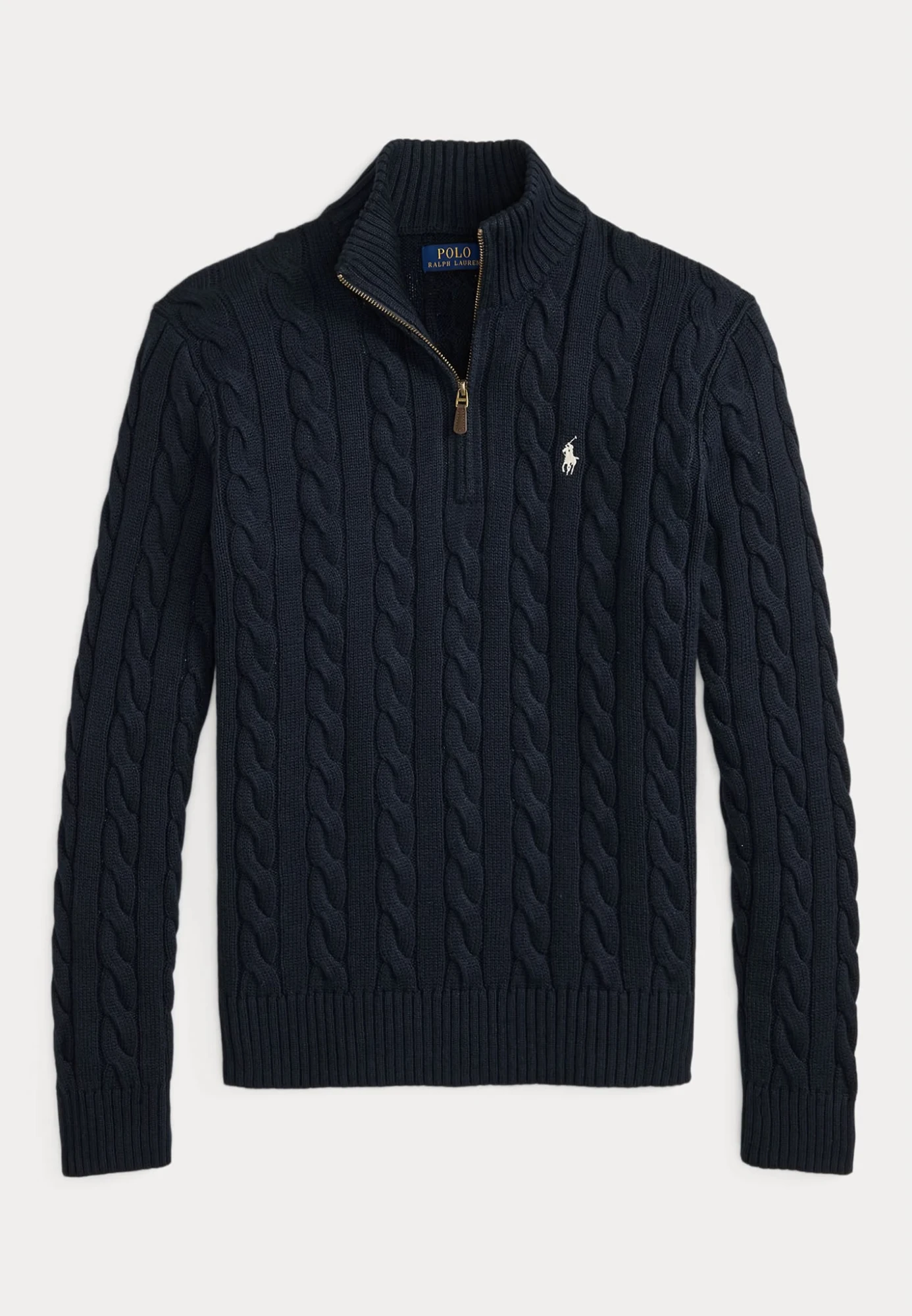 Polo Cable-Knit Quarter-Zip Sweater – Navy