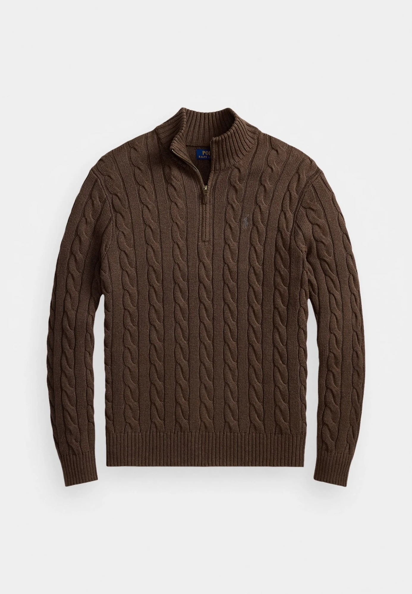 Polo Cable-Knit Quarter-Zip Sweater – Chocolate Brown