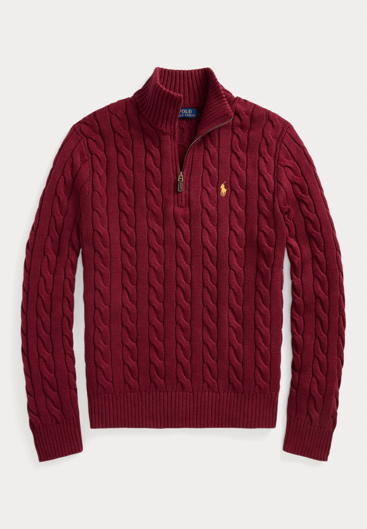 Polo Cable-Knit Quarter-Zip Sweater – Burgundy