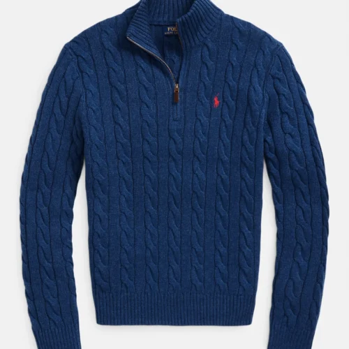 Polo Cable-Knit Quarter-Zip Sweater – Royal Blue