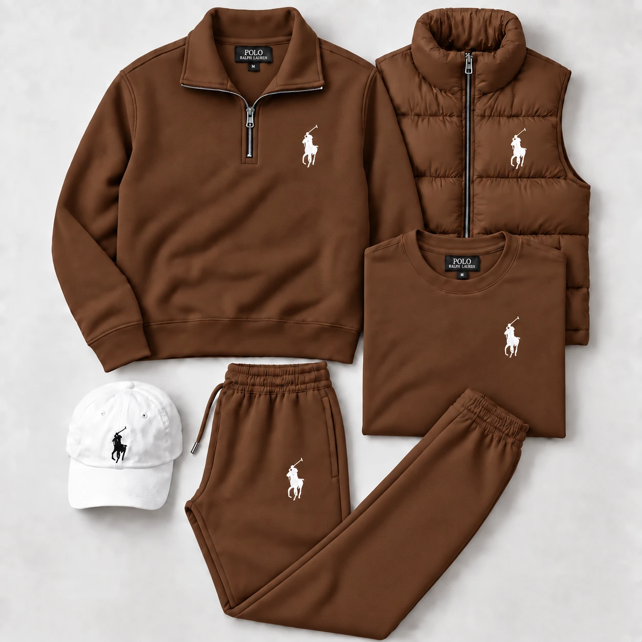 Polo Heritage 5-Piece Tracksuit Set – Chocolate Brown