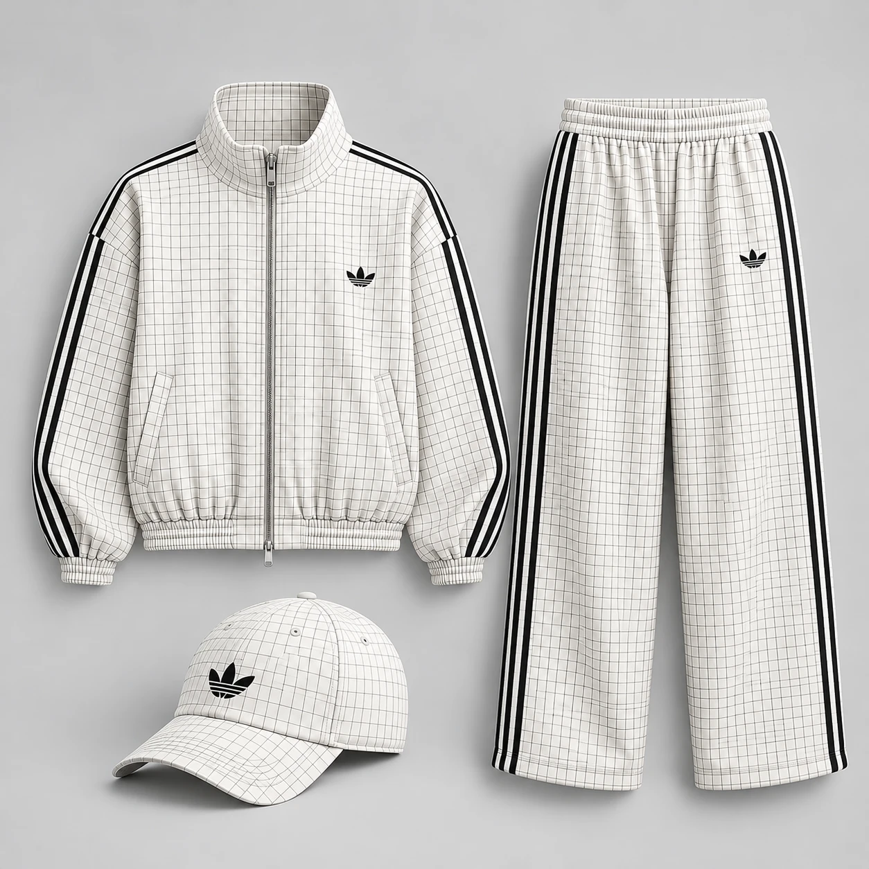 Urban Grid - 3-Piece Tracksuit Set – Cream