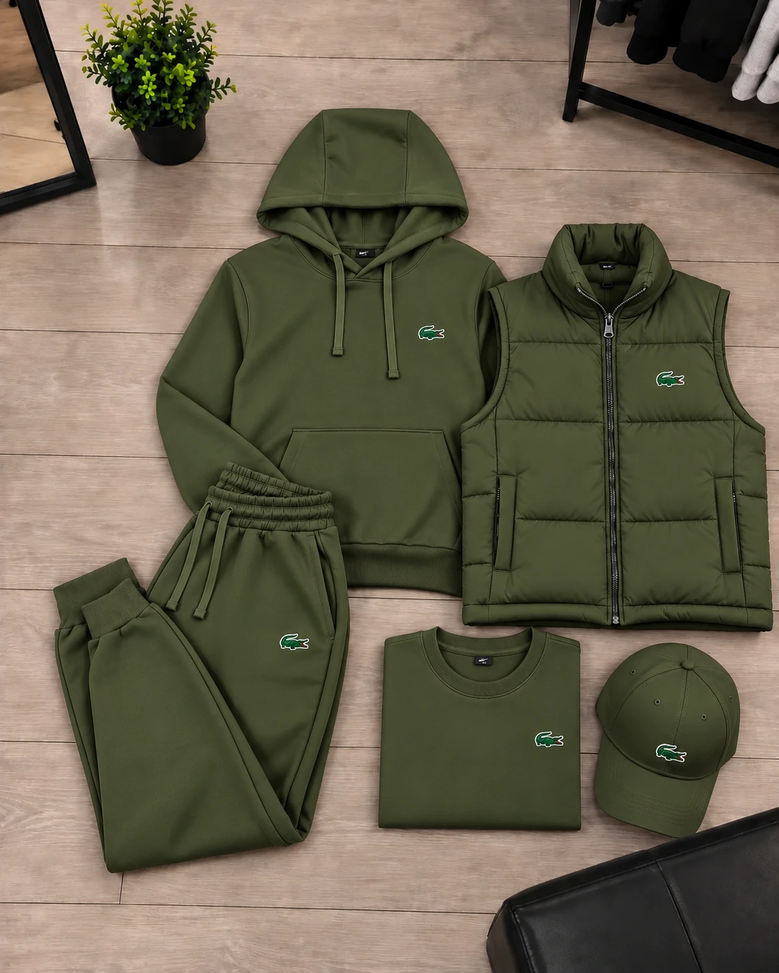 Lacoste Essential 5-Piece Tracksuit Set – Olive Green