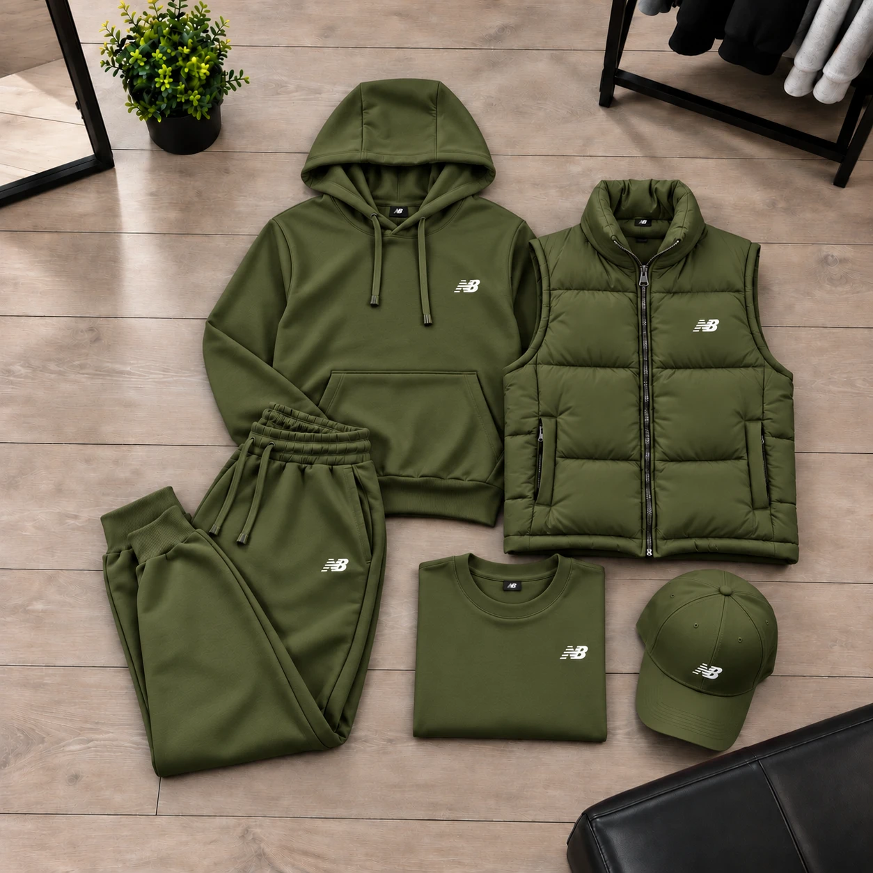 New Balance Essential 3-Piece Streetwear Set – Olive Green