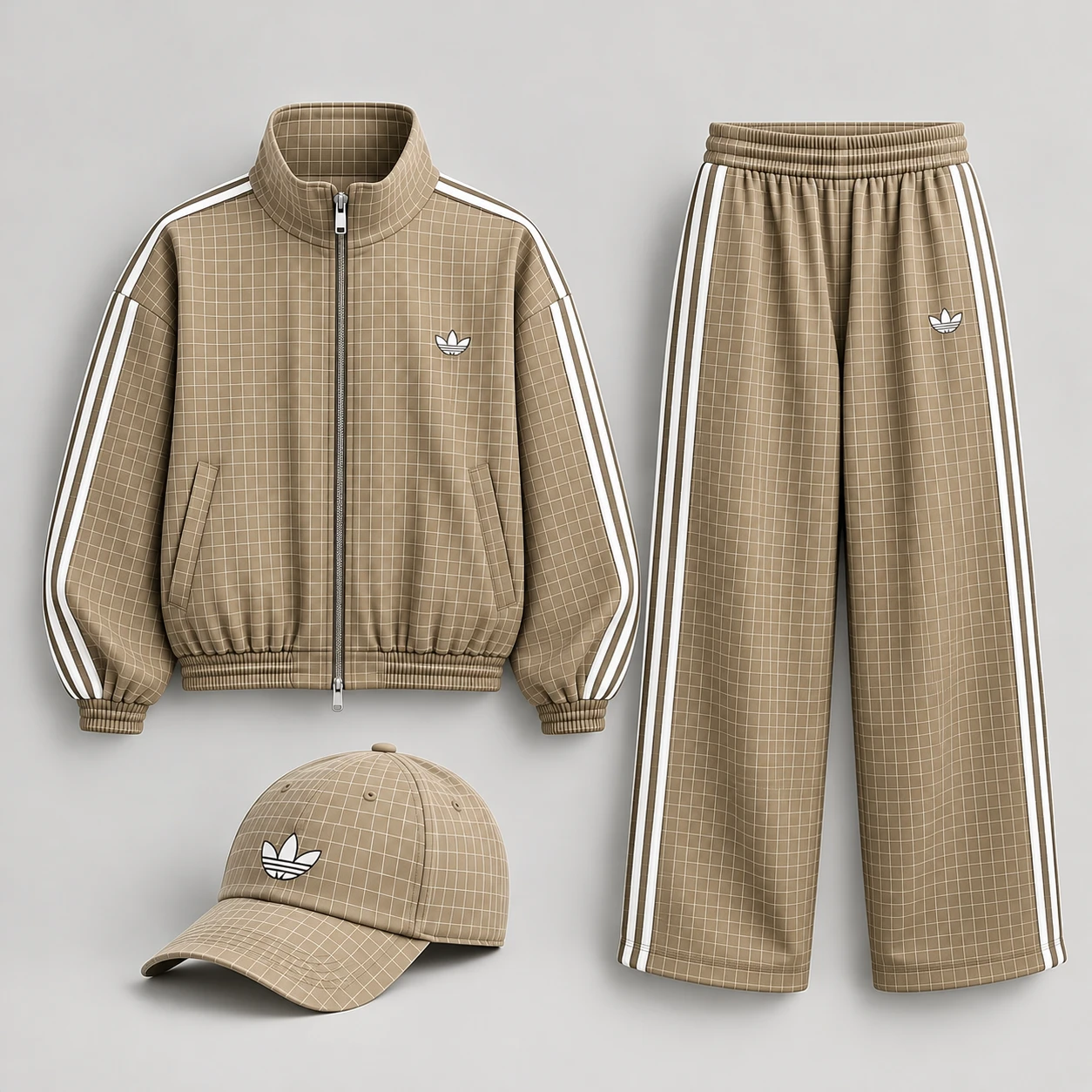Urban Grid - 3-Piece Tracksuit Set – Khaki Beige