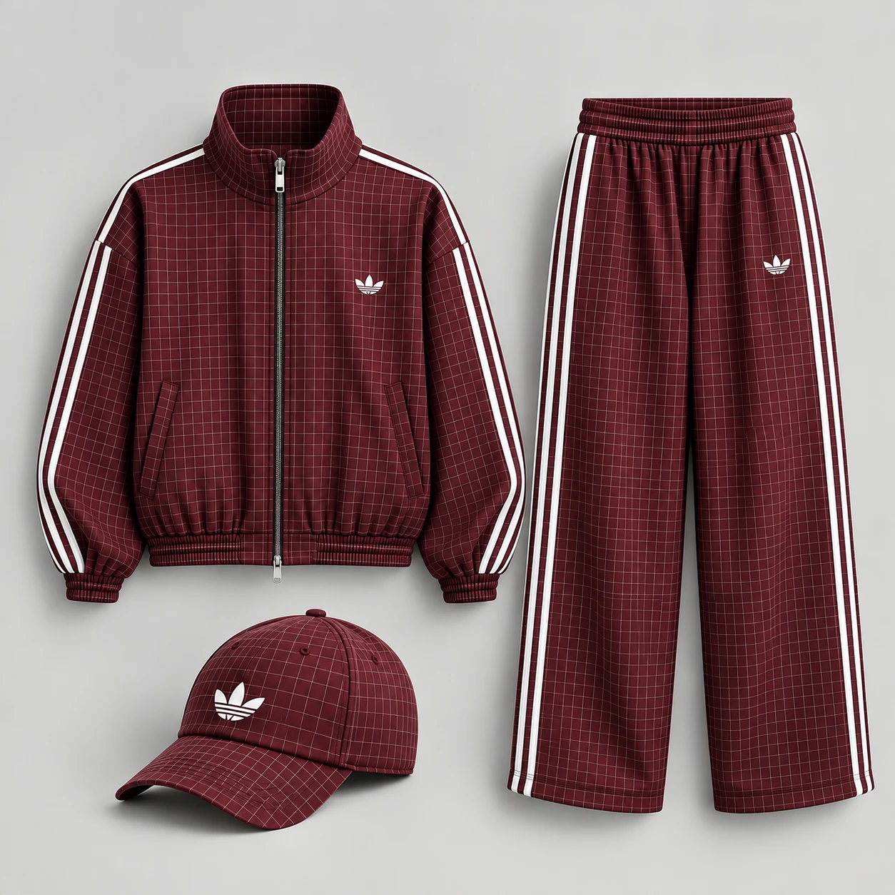 Urban Grid - 3-Piece Tracksuit Set – Burgundy