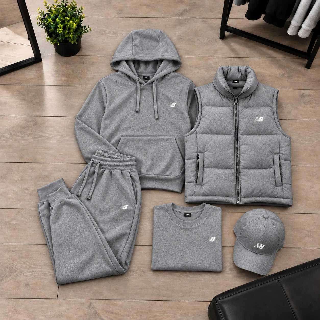 New Balance Essential 3-Piece Streetwear Set – Heather Grey