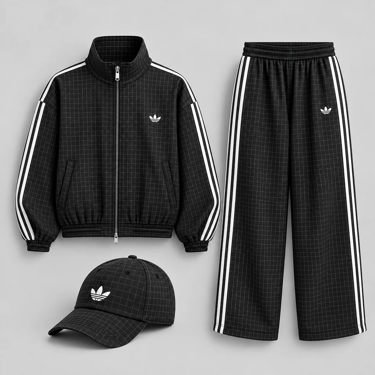 Urban Grid - 3-Piece Tracksuit Set – Black