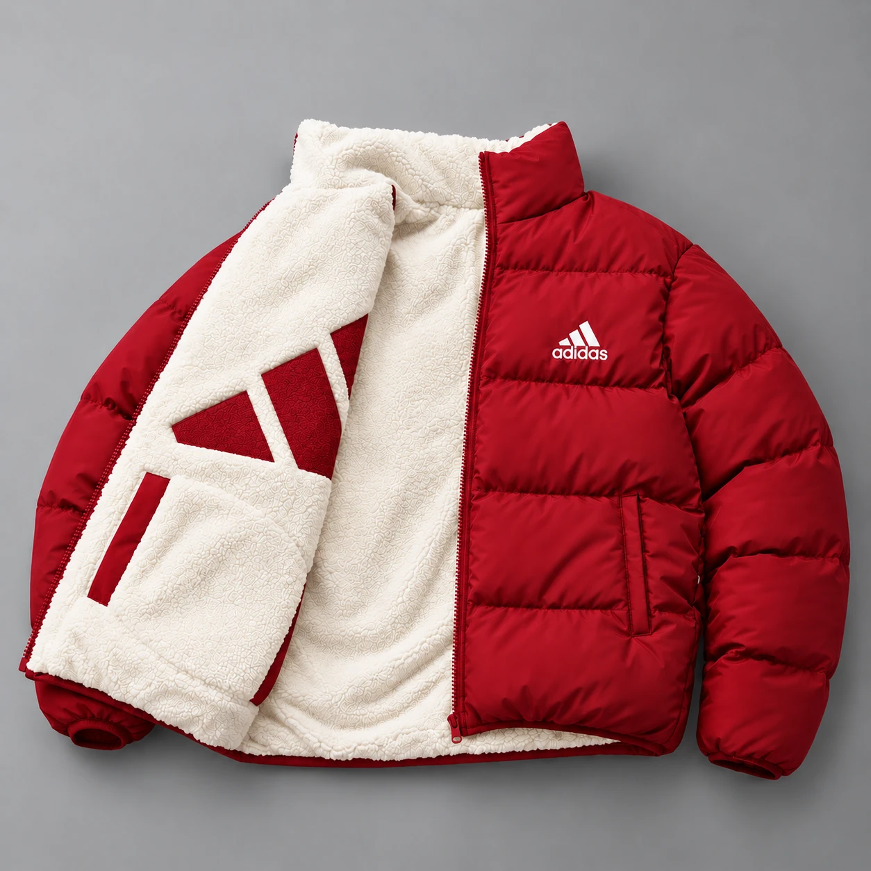 Adidas Reversible Puffer & Sherpa Jacket – 2 in 1 – Red