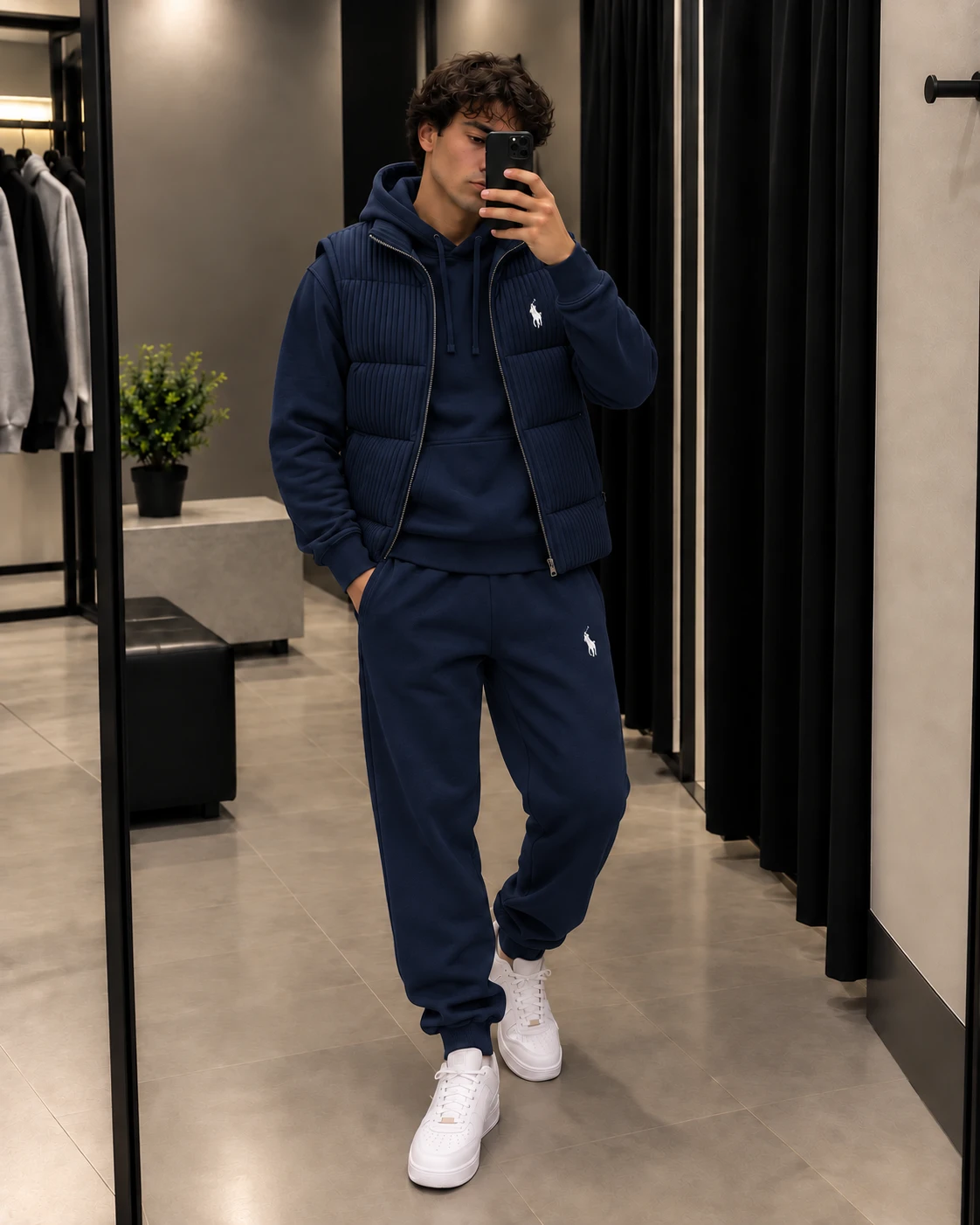 Polo 3-Piece Hoodie & Puffer Vest Tracksuit Set