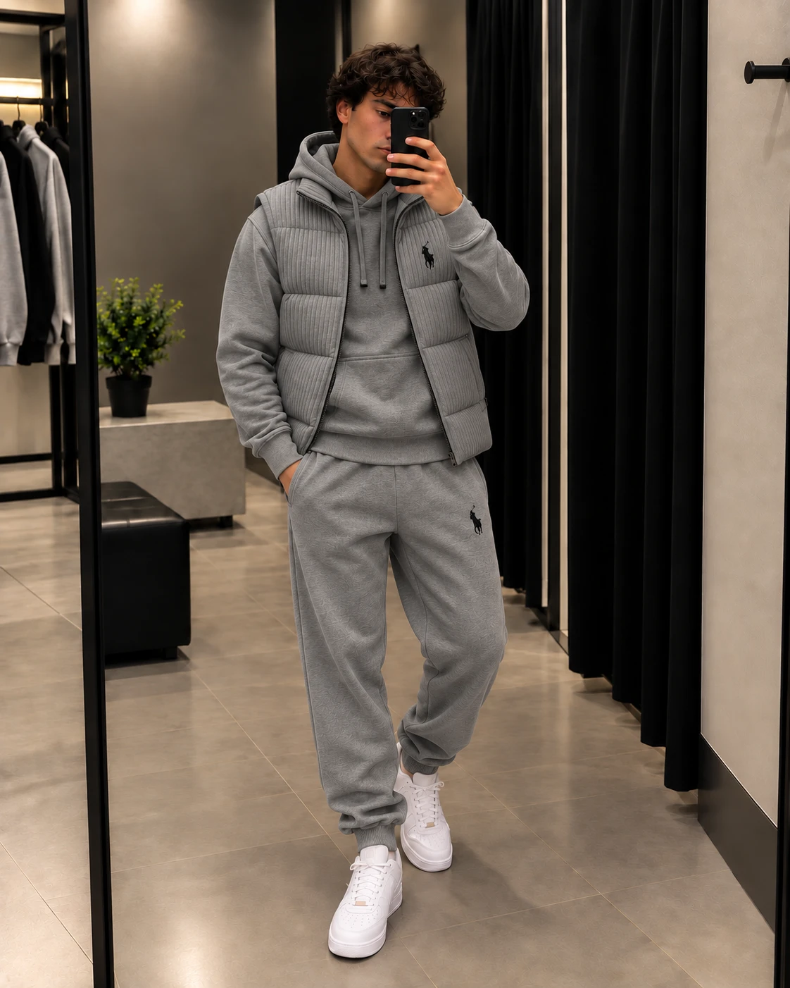 Polo 3-Piece Hoodie & Puffer Vest Tracksuit Set