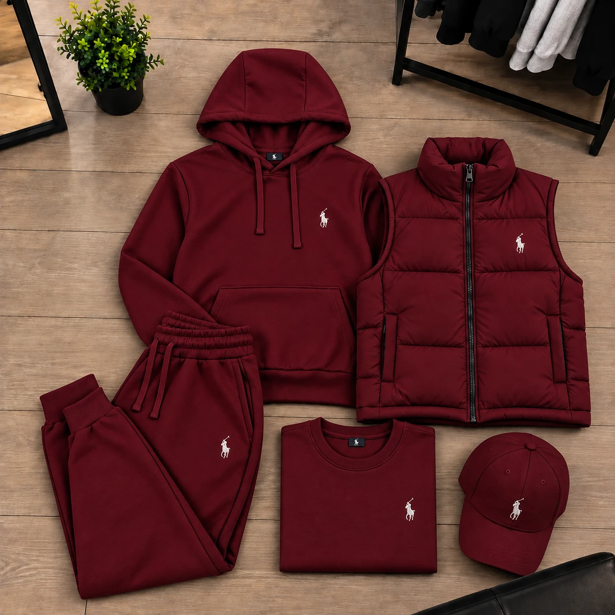 Polo Heritage 5-Piece Premium Tracksuit Set – Burgundy