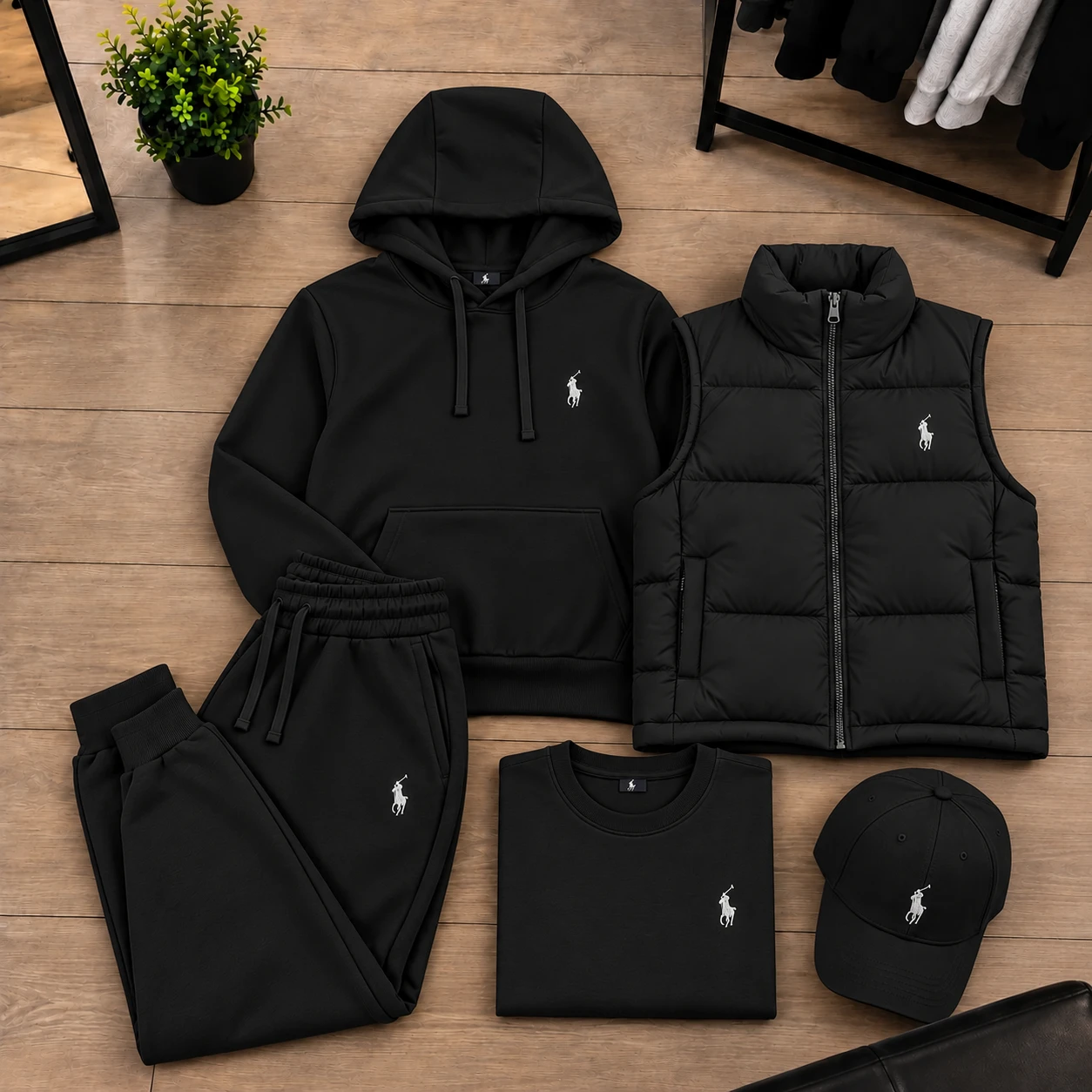 Polo Heritage 5-Piece Premium Tracksuit Set – Black