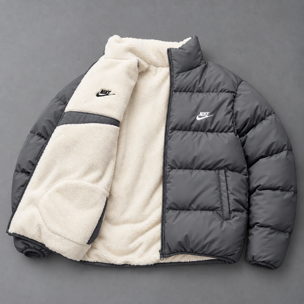 Nike Reversible Sherpa Puffer Jacket – Charcoal Grey
