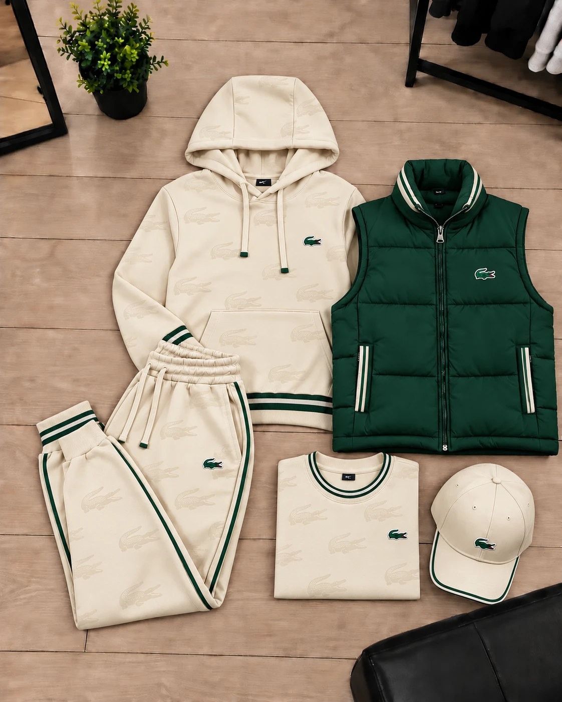 Lacoste Essential 5-Piece Tracksuit Set – Cream