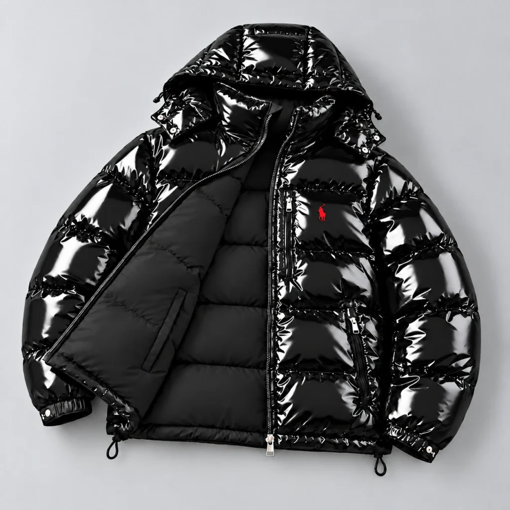 Premium Reversible Gloss Puffer Jacket – Black