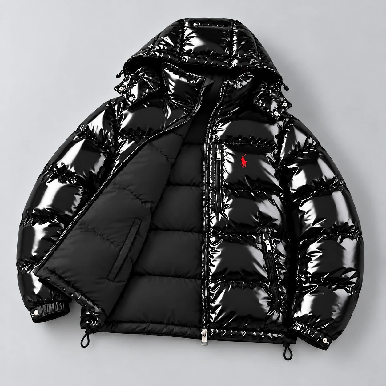Premium Reversible Gloss Puffer Jacket – Black