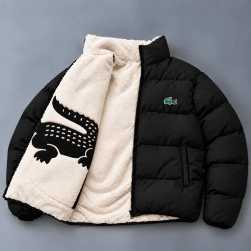 Reversible Crocodile Sherpa Puffer Jacket – Black