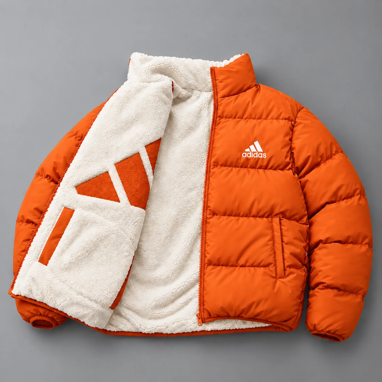 Adidas Reversible Puffer & Sherpa Jacket – 2 in 1 – Orange
