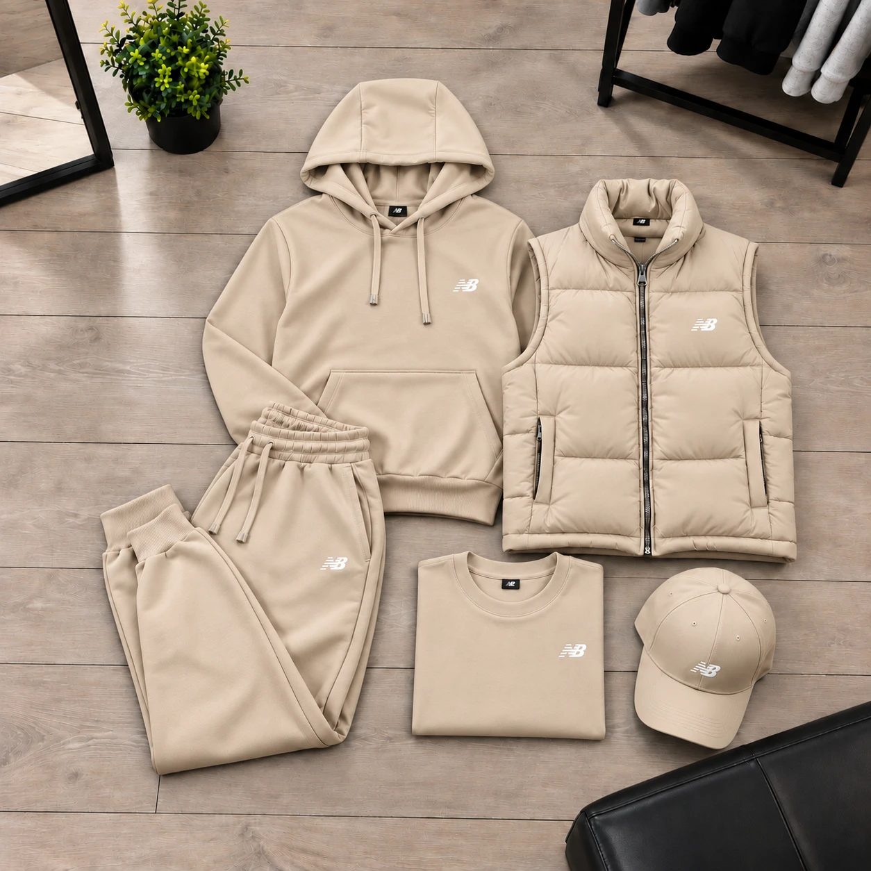 New Balance Essential 3-Piece Streetwear Set – Sand Beige