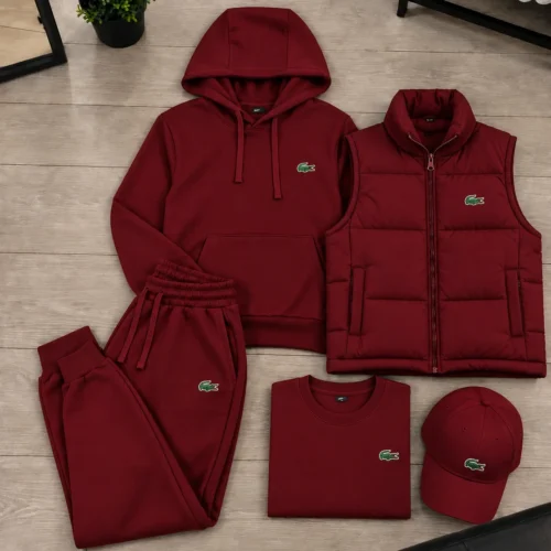 Lacoste Essential 5-Piece Tracksuit Set – Burgundy