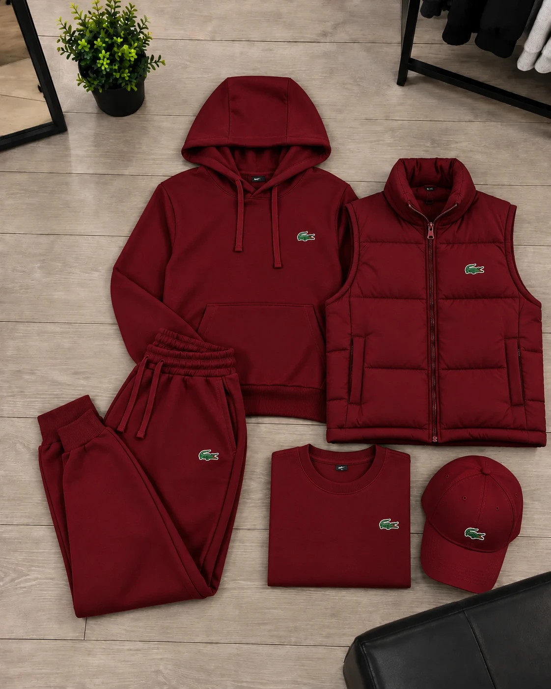 Lacoste Essential 5-Piece Tracksuit Set – Burgundy