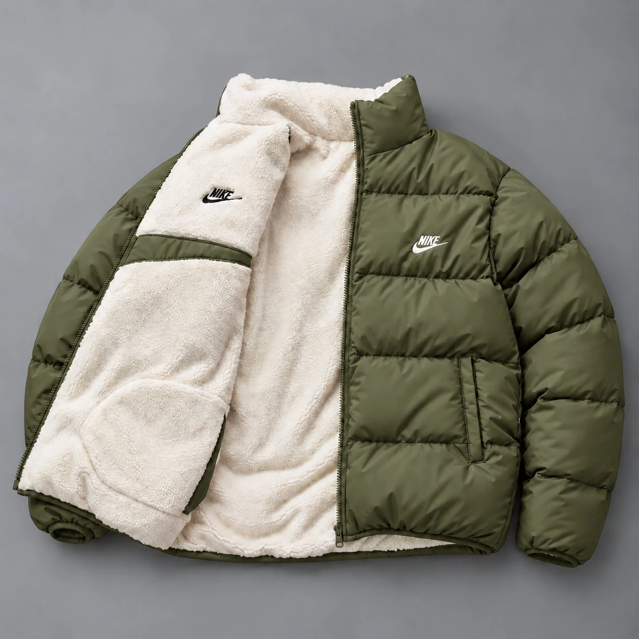 Nike Reversible Sherpa Puffer Jacket – Olive Green